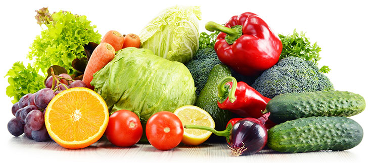 Употребление большого количества овощей и фруктов